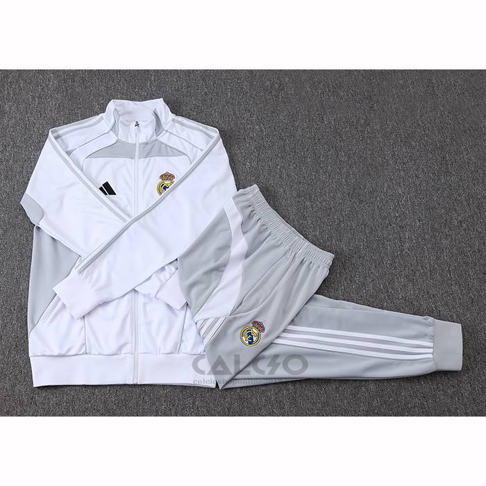 Tuta da Track di Giacca Real Madrid Bambino 2025-2026 Bianco Grigio
